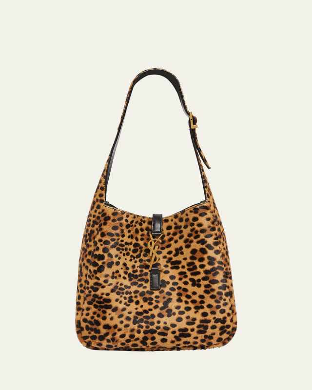 Le 5 A 7 Small YSL Hobo Bag in Leopard-Print Calf Hair